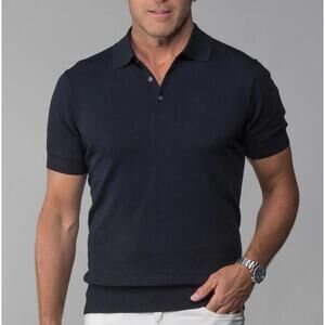 Collars & Co Black Cotton Silk Blend Knit Polo Shirt Men’s M Short Sleeve Luxury
